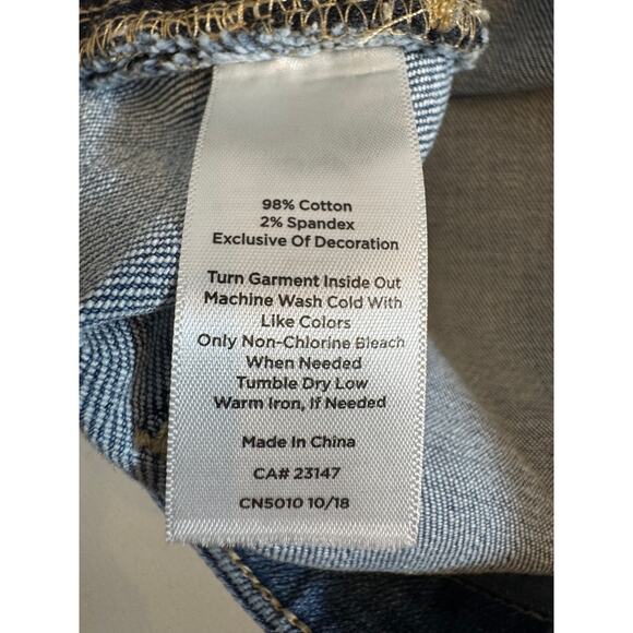 Talbots skirt blue embroidered stretch denim fly front & pockets Sz 12 P - Picture 7 of 8